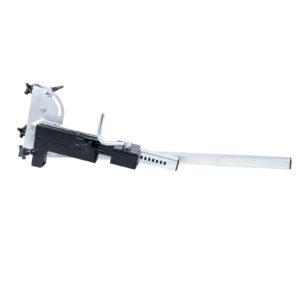 Silver and black adjustable clamping arm for line marking sprayers