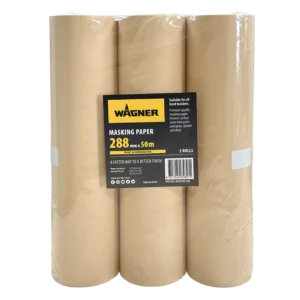 Three rolls of Wagner brown masking paper, shrink-wrapped together.