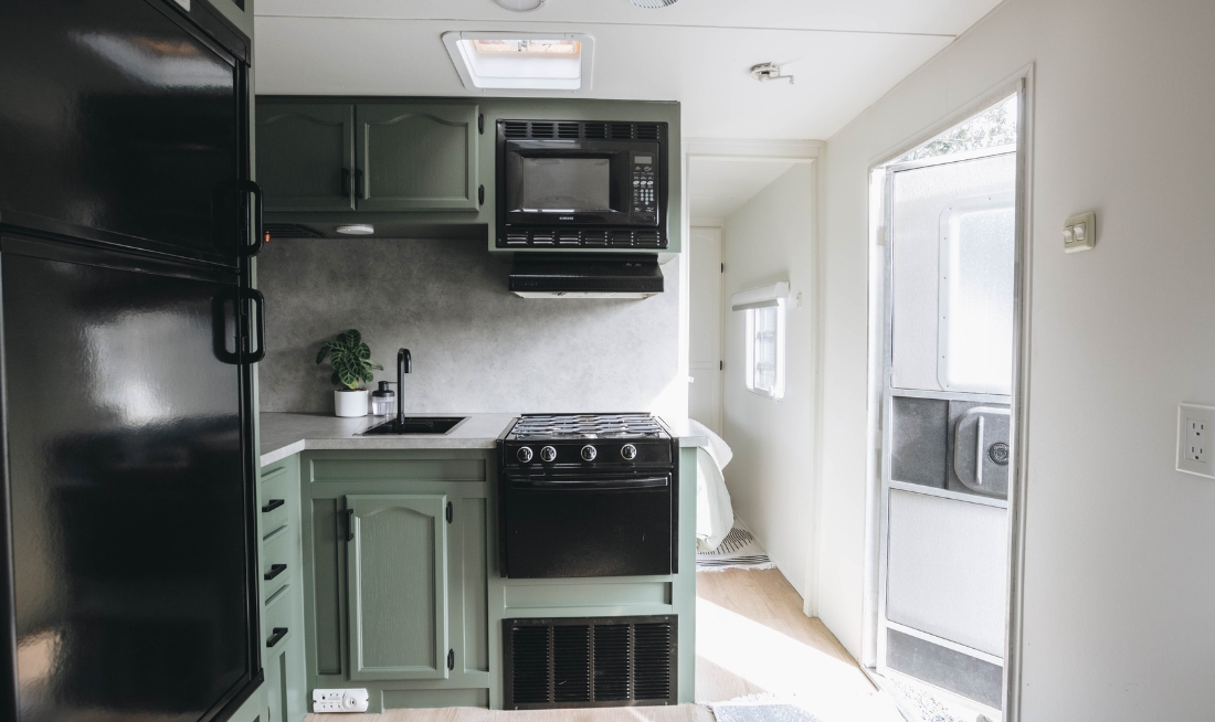 RV kitchen remodel with a paint sprayer