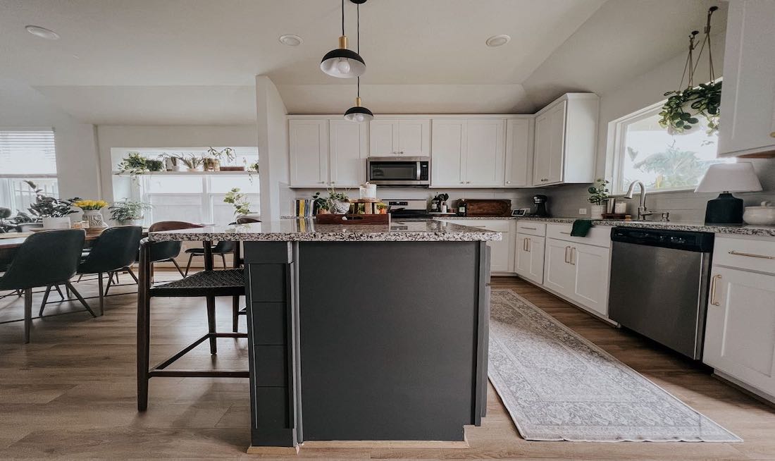 Painting a kitchen island with a paint sprayer