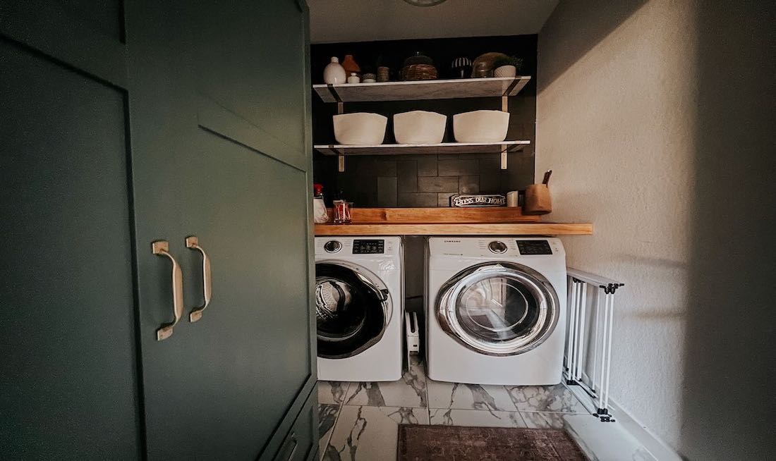 How to paint a laundry room storage cabinet