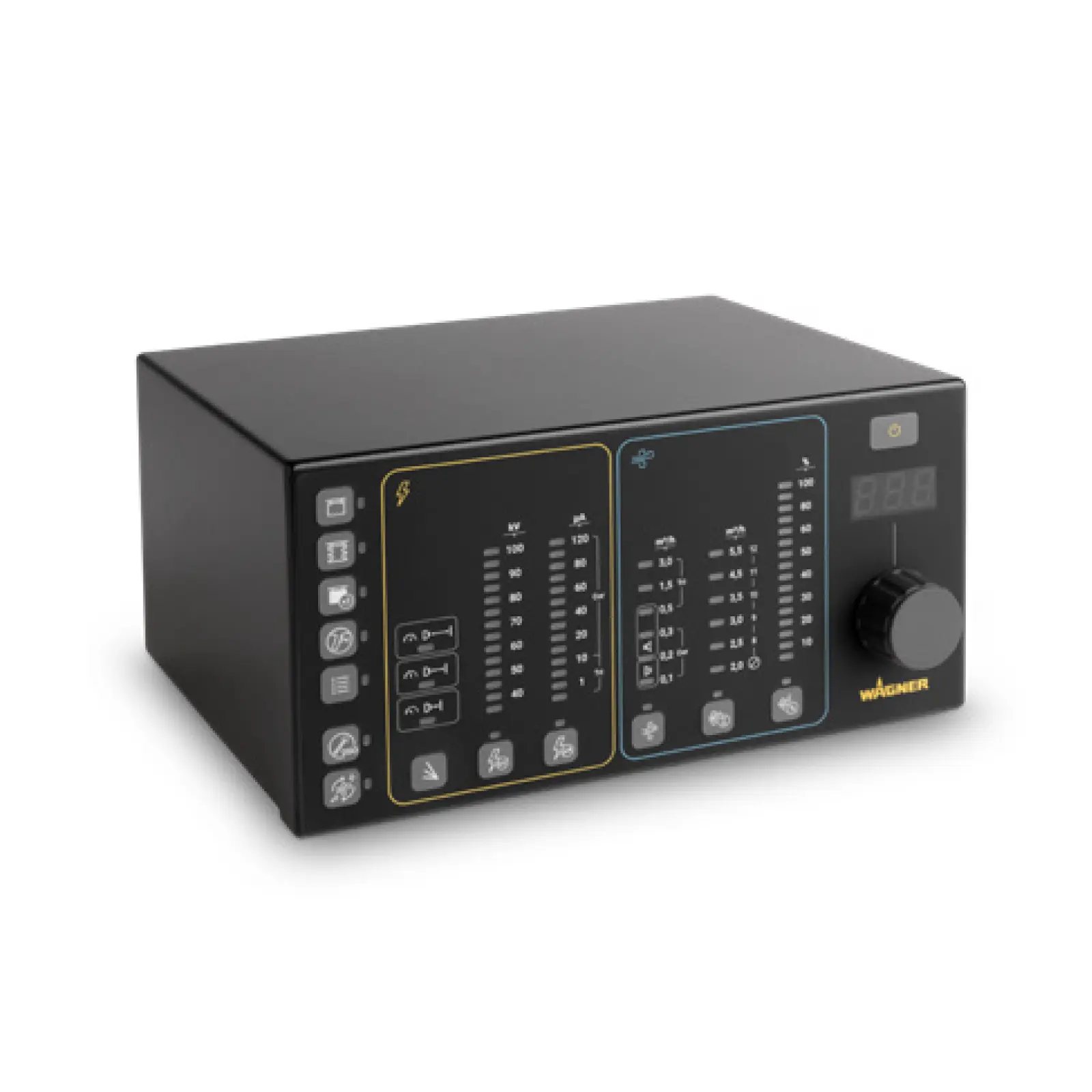 Black Wagner control unit with digital display and rotary knob.