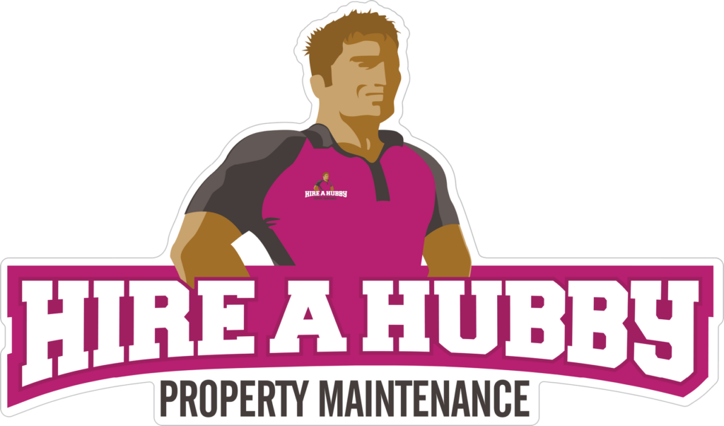 Hire A Hubby Property Maintenance logo with strong man.
